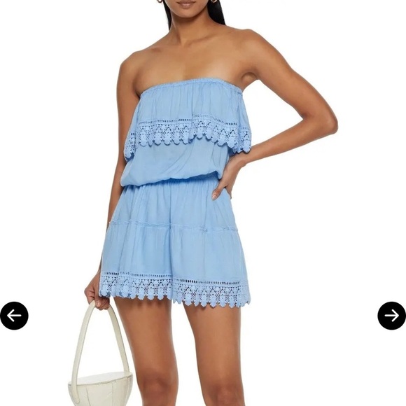 MELISSA ODABASH Joy Strapless Crochet-Trimmed Voile Mini Dress Light Blue Small - Picture 6 of 13